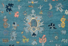 Load image into Gallery viewer, Hand Knotted Oushak Rug in Aqua, Teal, and Navy | Living Room | Green & Pink Accent