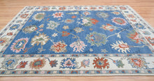 Load image into Gallery viewer, Sapphire Seascape | Handwoven Oushak Rug with Ruby Accents | Blue & Ivory
