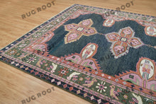 Load image into Gallery viewer, Emerald & Navy Tapestry | Handwoven Turkish Oushak Rug with Pink Accents | Wool