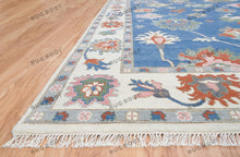 Load image into Gallery viewer, Sapphire Seascape | Handwoven Oushak Rug with Ruby Accents | Blue & Ivory