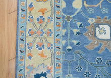 Load image into Gallery viewer, Lively Blue Oushak Rug with Lemon & Orange Accents, Vibrant Modern Addition to Your Living Room