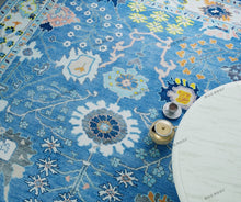 Load image into Gallery viewer, Lively Blue Oushak Rug with Lemon & Orange Accents, Vibrant Modern Addition to Your Living Room