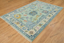 Load image into Gallery viewer, Azure Meadow | Handwoven Oushak Rug with Vibrant Accents | Blue & Green