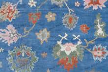 Load image into Gallery viewer, Sapphire Seascape | Handwoven Oushak Rug with Ruby Accents | Blue & Ivory