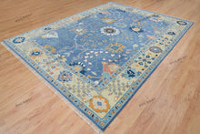 Load image into Gallery viewer, Lively Blue Oushak Rug with Lemon & Orange Accents, Vibrant Modern Addition to Your Living Room