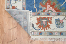 Load image into Gallery viewer, Sapphire Seascape | Handwoven Oushak Rug with Ruby Accents | Blue & Ivory
