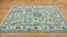 Load image into Gallery viewer, Azure Meadow | Handwoven Oushak Rug with Vibrant Accents | Blue & Green