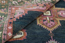 Load image into Gallery viewer, Emerald & Navy Tapestry | Handwoven Turkish Oushak Rug with Pink Accents | Wool