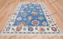 Load image into Gallery viewer, Sapphire Seascape | Handwoven Oushak Rug with Ruby Accents | Blue & Ivory