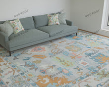 Load image into Gallery viewer, Silver Sonata | Handwoven Oushak Rug | Gray, White, Blue & Orange Accents