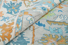 Load image into Gallery viewer, Silver Sonata | Handwoven Oushak Rug | Gray, White, Blue & Orange Accents