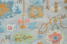 Load image into Gallery viewer, Silver Sonata | Handwoven Oushak Rug | Gray, White, Blue & Orange Accents