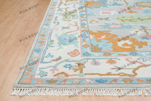 Load image into Gallery viewer, Silver Sonata | Handwoven Oushak Rug | Gray, White, Blue & Orange Accents