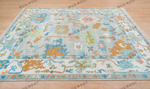 Load image into Gallery viewer, Silver Sonata | Handwoven Oushak Rug | Gray, White, Blue & Orange Accents