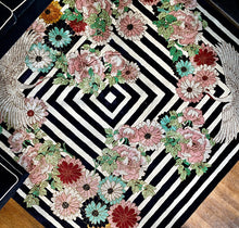 Load image into Gallery viewer, Hand Tufted Floral and Crane Designer Rug with Viscose Accents 10x14 Black & Navy Blue