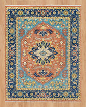 Load image into Gallery viewer, Rug Root Rust, Blue & Gold Hand-Knotted Serapi Rug | Vibrant Wool Carpet | 9'x12'