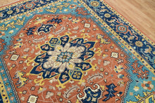 Load image into Gallery viewer, Rug Root Rust, Blue & Gold Hand-Knotted Serapi Rug | Vibrant Wool Carpet | 9'x12'