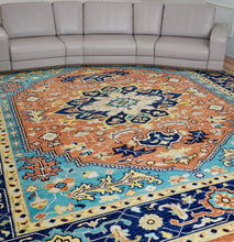 Load image into Gallery viewer, Rug Root Rust, Blue & Gold Hand-Knotted Serapi Rug | Vibrant Wool Carpet | 9'x12'