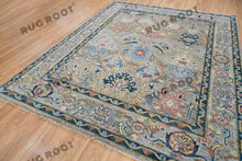 Load image into Gallery viewer, Serene Oasis | Modern Oushak Rug in Soothing Blues and Grays with Pink Pops