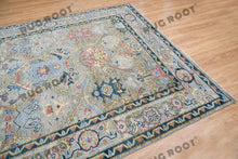 Load image into Gallery viewer, Serene Oasis | Modern Oushak Rug in Soothing Blues and Grays with Pink Pops