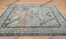 Load image into Gallery viewer, Serene Oasis | Modern Oushak Rug in Soothing Blues and Grays with Pink Pops