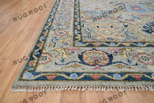 Load image into Gallery viewer, Serene Oasis | Modern Oushak Rug in Soothing Blues and Grays with Pink Pops