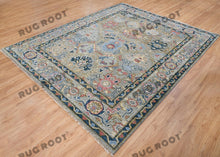 Load image into Gallery viewer, Serene Oasis | Modern Oushak Rug in Soothing Blues and Grays with Pink Pops