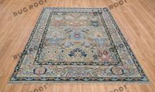 Load image into Gallery viewer, Serene Oasis | Modern Oushak Rug in Soothing Blues and Grays with Pink Pops