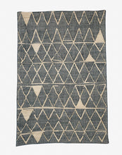 Load image into Gallery viewer, Handwoven Wool &amp; Jute Rug with Tribal Diamond Pattern - Charcoal &amp; Natural
