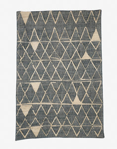 Handwoven Wool & Jute Rug with Tribal Diamond Pattern - Charcoal & Natural