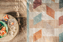 Load image into Gallery viewer, Handwoven Jute &amp; Wool Rug with Multicolor Geometric Pattern – Flatweave
