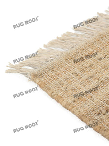 Handwoven Jute & Wool Rug with Cross Motif Pattern - Natural & Cream