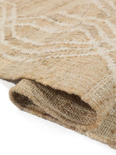 Load image into Gallery viewer, Handwoven Jute &amp; Wool Rug with Geometric X Pattern in Natural &amp; Ivory – Flatweave
