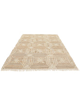 Load image into Gallery viewer, Handwoven Jute &amp; Wool Rug with Geometric X Pattern in Natural &amp; Ivory – Flatweave
