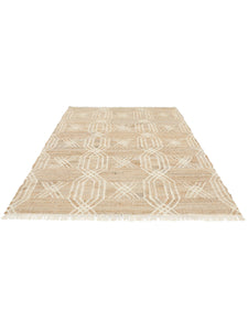 Handwoven Jute & Wool Rug with Geometric X Pattern in Natural & Ivory – Flatweave