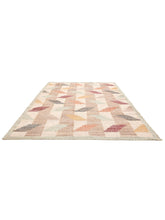 Load image into Gallery viewer, Handwoven Jute &amp; Wool Rug with Multicolor Geometric Pattern – Flatweave
