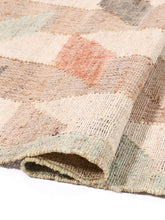 Load image into Gallery viewer, Handwoven Jute &amp; Wool Rug with Multicolor Geometric Pattern – Flatweave
