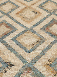 Handwoven Jute & Wool Rug with Diamond Pattern in Blue & Beige – Flatweave