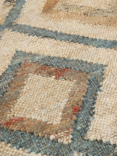 Load image into Gallery viewer, Handwoven Jute &amp; Wool Rug with Diamond Pattern in Blue &amp; Beige – Flatweave
