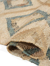 Load image into Gallery viewer, Handwoven Jute &amp; Wool Rug with Diamond Pattern in Blue &amp; Beige – Flatweave
