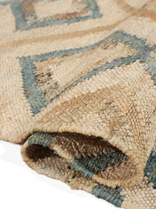 Handwoven Jute & Wool Rug with Diamond Pattern in Blue & Beige – Flatweave