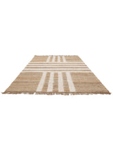 Load image into Gallery viewer, Handwoven Jute &amp; Wool Rug with Striped Cross Pattern in Natural &amp; Ivory – Flatweave
