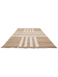 Handwoven Jute & Wool Rug with Striped Cross Pattern in Natural & Ivory – Flatweave