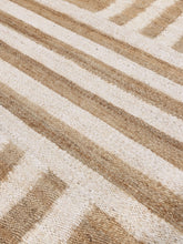 Load image into Gallery viewer, Handwoven Jute &amp; Wool Rug with Striped Cross Pattern in Natural &amp; Ivory – Flatweave
