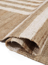 Load image into Gallery viewer, Handwoven Jute &amp; Wool Rug with Striped Cross Pattern in Natural &amp; Ivory – Flatweave
