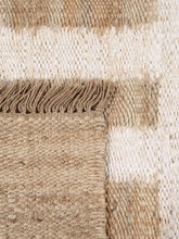 Load image into Gallery viewer, Handwoven Jute &amp; Wool Rug with Striped Cross Pattern in Natural &amp; Ivory – Flatweave
