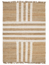Load image into Gallery viewer, Handwoven Jute &amp; Wool Rug with Striped Cross Pattern in Natural &amp; Ivory – Flatweave
