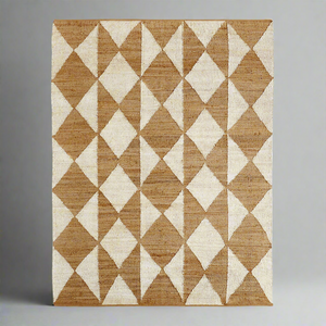 Handwoven Jute & Wool Rug – Natural & White Geometric Diamond Pattern