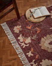 Load image into Gallery viewer, Handwoven Floral Wool Rug with Vintage-Inspired Design &amp; Rich Burgundy Tones
