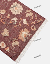 Load image into Gallery viewer, Handwoven Floral Wool Rug with Vintage-Inspired Design &amp; Rich Burgundy Tones
